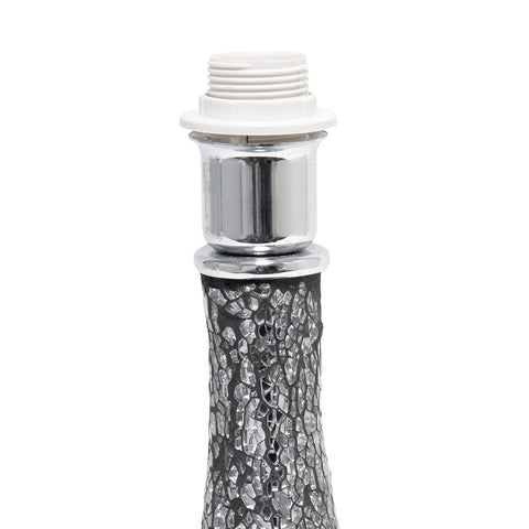 Close-up of E12 candelabra base of Purple Mosaic Glass Table Lamp With Matching Fabric Shade Genie Style Contemporary Accent Light