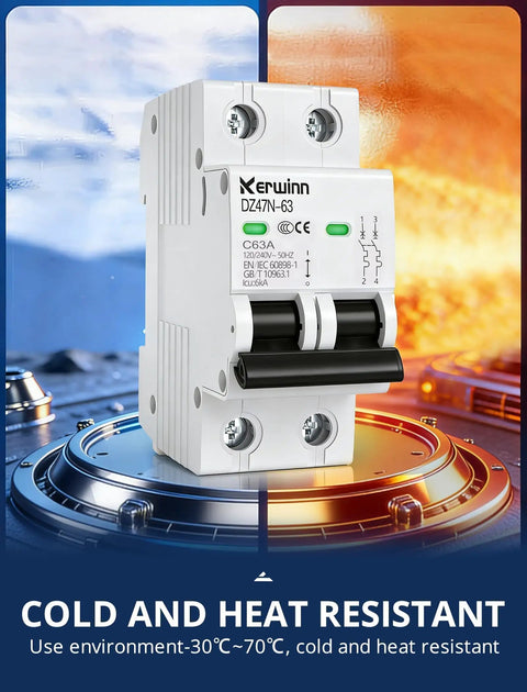 2 Pole 25 Amp AC Circuit Breaker For 120V 240V Systems DIN Rail Mount MCB With Visual Window Grid Tied Solar RV And Home Circuits Easy Plug And Play Reset Flame Retardant Shell High Safety. 2-pole DIN rail breaker with cold and heat resistant housing