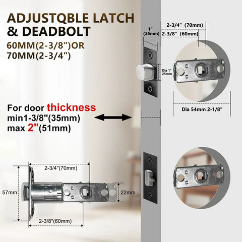 Modish Satin Nickel Front Door Entry Handleset With Deadbolt And Keyed Entry, Adjustable Backset Diagram