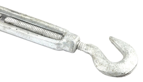 Expertly Crafted Forged Steel Turnbuckle With Hook And Eye Rigging Hardware 5 16 By 4 12 Inch close-up of hook detail