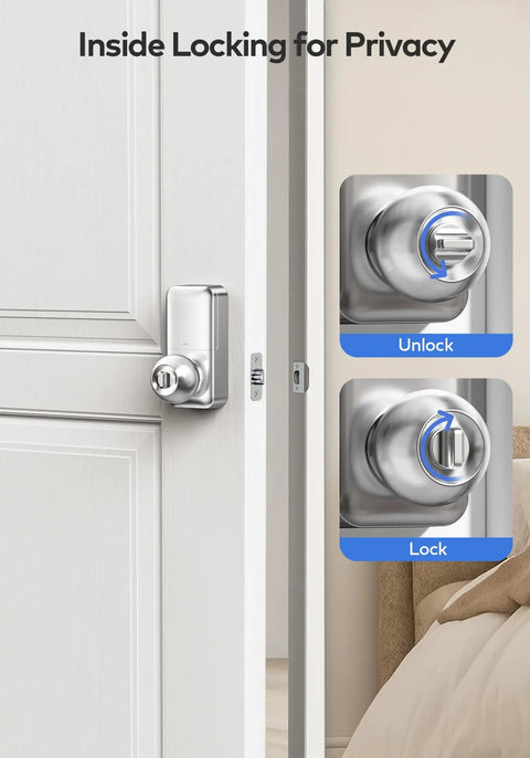 Inside view of Heavy Build Satin Nickel Keypad Door Knob Lock Keyless Entry Handle showing locking functionality.