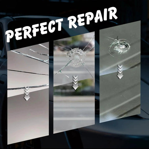 Skip The Shop And Save Some Dough With This Heavy Duty Windshield Repair Kit before and after showing cracked glass repair.