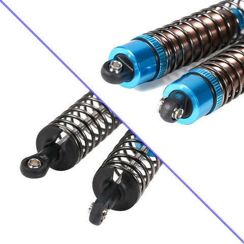 Close-up of Oil Filled 62mm RC Shock Absorber Kit For Tamiya TT 01 TT 02 Hyper Go One To Fourteen H14BM 14209 Losi Upgrades Blue.