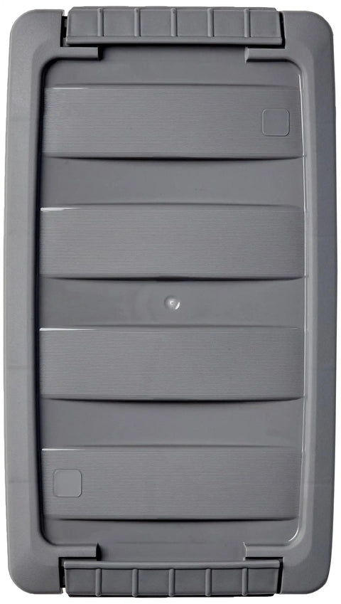 Top Shelf Stackable Storage Containers With Secure Snap Tight Lids Perfect For No Fuss Kitchen Organization And Dry Goods Keeping Clear Plastic Bins Five Quarts Size Set Of Ten, gray lid view.