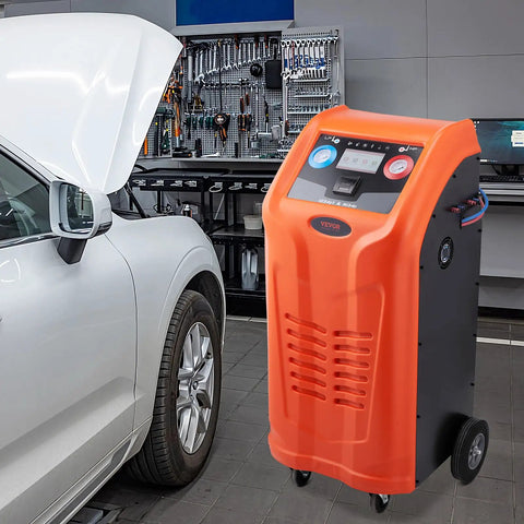 Fully Automatic Refrigerant Recovery Machine For R134A And R1234YF AC Systems, heavy duty machine with digital display in auto shop.