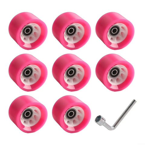 Eight Piece Roller Skate Wheel Set With 58x32mm And 58x39mm PU For A Smooth Ride, Fast Spin Bearings, Wrench Included, pink design