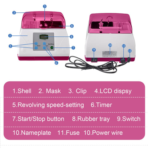 Pro Grade Workhorse Dental Lab Digital High Speed Amalgamator diagram showing components like LCD display and power wire.