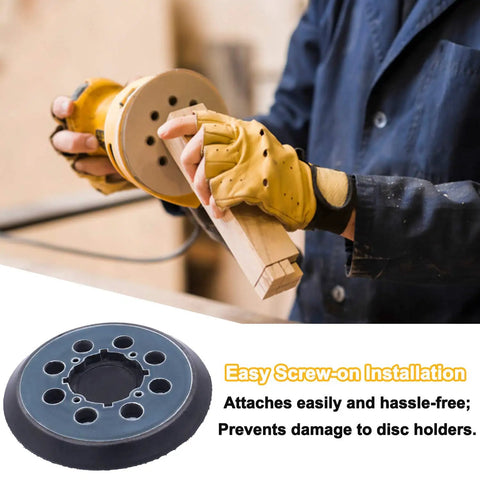 Man using a sander with 4 Packs 5 Inch 8 Hole Hook And Loop Replacement Sanding Pad For DWE6423 DWE6423K DWE6421 DWE6421K DWE6421B2 DWE6421B3 DWE6421BR DCW210B N329079 Compatible Sander Pads