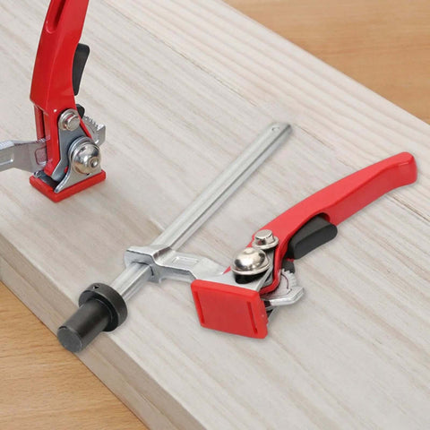 Adjustable Ratchet Workbench Clamp For Woodworking, Quick Acting Desktop Hold Down Fixture on wooden board