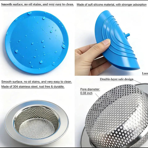 4 Pack Kitchen Sink Strainer Stopper Kit With Silicone Drain Plug Covers Universal 4.5 Inch Stainless Steel Drain Strainer
