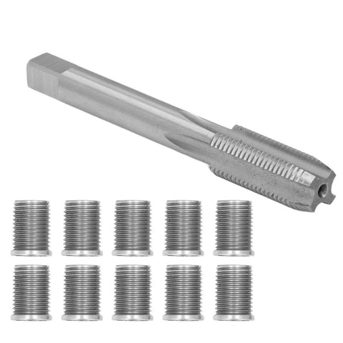 Ultimate Tbest Thread Repair Tool Kit For M10x1.25 Holes Includes Heavy Duty Tap And Ten Durable Inserts To Fix Cross Threads Instantly Without Hassle Or Messy Cleanup On Any Busted Bolt Spot., steel tap and 10 threaded inserts