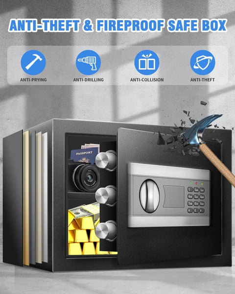 1.7 Cu Ft Home Safe With Digital Lock, Movable Partition, Smart Alarm, Silent Keypad Mode, And Motion Sensor Lights with anti-theft features
