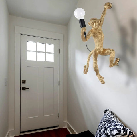 Dope Modern Resin Monkey Wall And Table Lamp With Hemp Rope Pendant Light For Home Decor White Finish in entryway setting