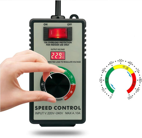 High Power 4000W AC 110V Fan Motor Speed Controller With Plug And Play Precision Knob One Turn Regulation For Smooth Accurate Speed Control And Stable Performance For American 110V Fans, front view with display and knob