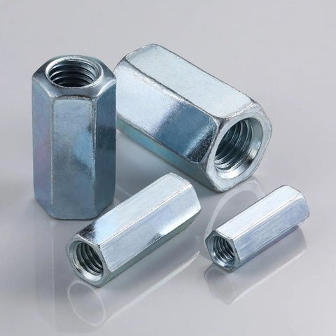 Half-Inch 13 Thread Extended Hex Nut Coupling Nuts Zinc Plated Steel Rod Connectors for Quick, Strong Link between Rods