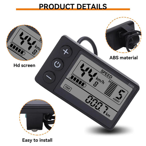 All In One Electric Bike LCD Display Meter 24V To 60V Control Panel with waterproof connector showing speed and trip details