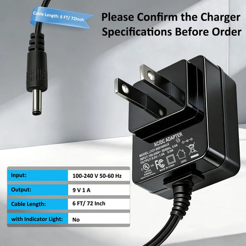 9V Power Adapter For 61 Key Digital Pianos And Electronic Keyboards, Works With RJ561 RJ661 RJ361 RJ5061 Series adapter plug