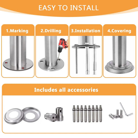 Easy installation guide for Dang Sturdy 304 Stainless Steel Handrail For Outdoor Steps And Decks With Thirty Two Inch Height.