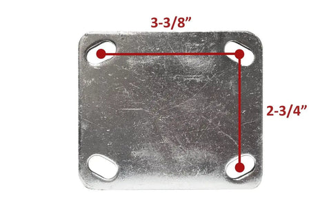 Heavy Duty No Sweat Rubber Casters Eight Inch Industrial Cart Wheels Dual Swivel And Rigid Fixed Pack metal mounting plate with measurements.