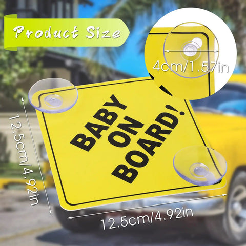 Baby On Board Car Sign Pack, Two Window Stickers With Super Strong Double Suction Cups, Bright Reminder For Drivers