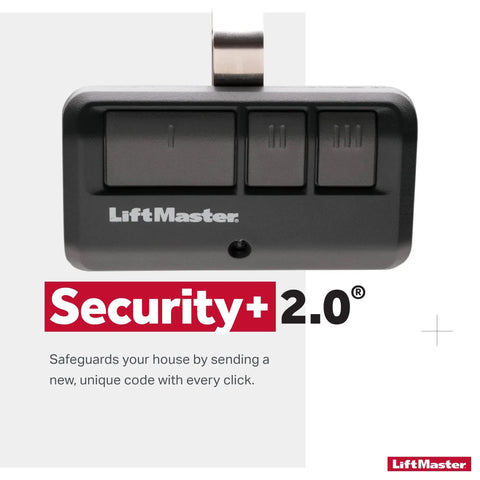 3-Button Garage Door And Gate Remote With Visor Clip, Multi-Opener Control For Up To 3 Openers, Security Plus 2 Point 0