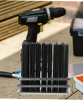 28-Piece Cylindrical Punch Set for Positioning Drilling and Mechanical Repairs with punch base and tools in background