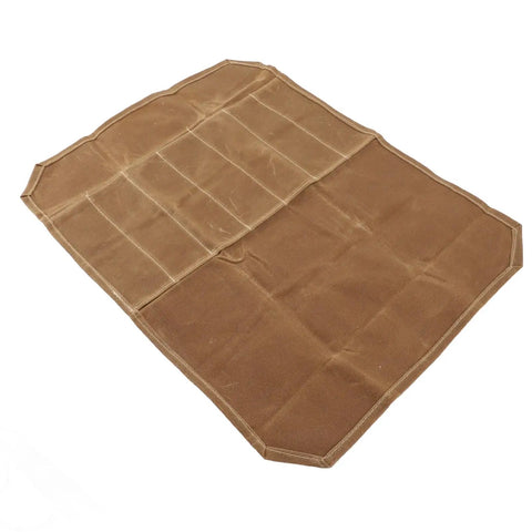 Open Waxed Canvas Go-To Chef Knife Roll Bag For Camping And Travel Durable Water Resistant Knife Carrier showing empty slots
