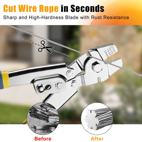 Heavy Duty Wire Rope Crimping Tool Kit With 1/16 Inch Stainless Steel Cable And Cutter, Pro Grade Crimper cutting wire rope