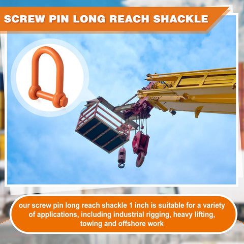 2 Pack 1 Inch Screw Pin Long Reach Shackles WLL 9.5 Tons Painted Pin Clevis D-Ring Lifting Attachments