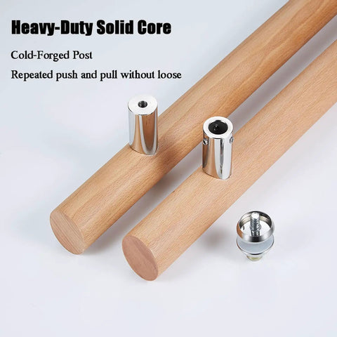 Premium Beech Wood Door Handle Push Pull Bar Featuring Rock Solid 304 Steel Connector For Sauna And Interior Doors No Sweat Setup Heavy Duty 12 Inch H Shape Hardware with cold-forged steel posts.