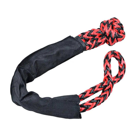 Heavy Duty Synthetic Soft Shackles With Black Red Protective Sleeve Four Pack Plus Two Recovery Rings 38000 Lbs Shackles And 41000 Lbs Rings For Off Road Rigs ATV UTV SUV Trucks Marine Farming Industrial showing close-up of black and red braided shackle with sleeve