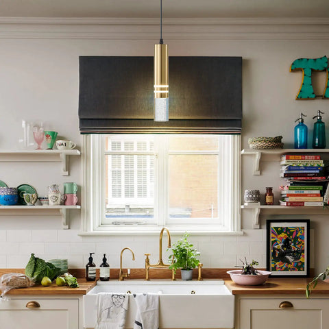 Gold Finish Pendant Light Fixtures 3 Pack LED Pendant Lights For Kitchen Island And Bar Hanging Lamps with bubble crystal.