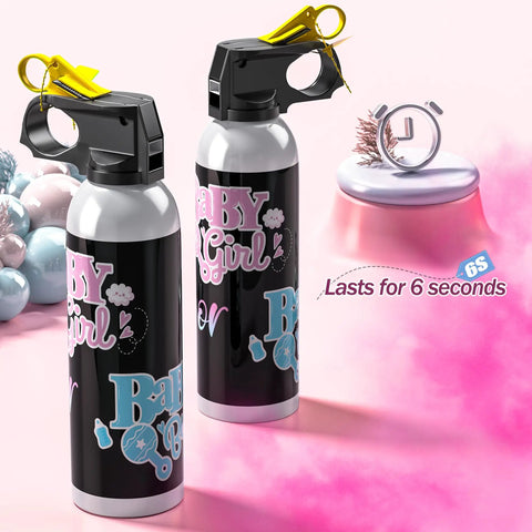 Ultimate Gender Reveal Fire Extinguisher Color Blaster Kit featuring safe pink and blue powder, two canisters ready for use.