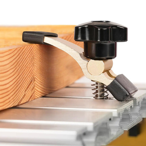 Router Clamping Kit With T Track Hold Down Clamps for Engraving Machines securing wood to metallic grid table