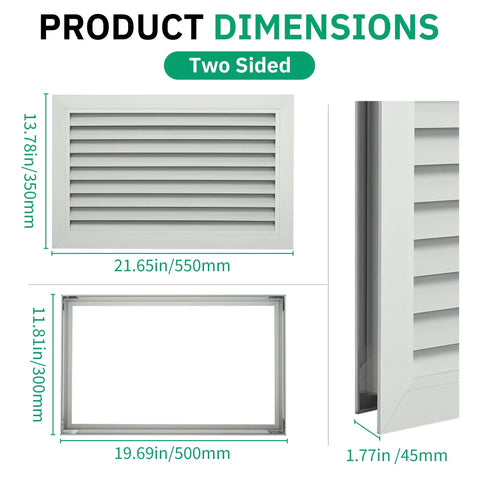 Two Sided Aluminum Louvered Door Vent 20 By 12 Inches For Interior Doors Silver Air Vent Grille, showing dimensions