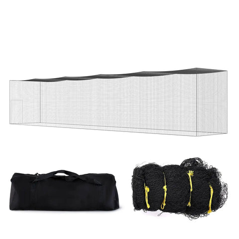 70Ft Heavy Duty Baseball Batting Net For Backyard Practice with carry bag and bundled net, illustrated setup