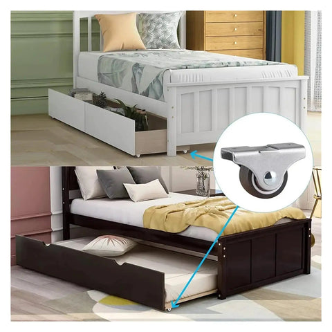 1 Inch Fixed Caster Wheels Silent Tpr Rubber Rollers Non Swivel Plate Casters for Furniture and Cabinets under bed storage