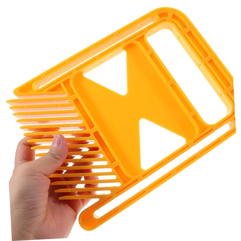 Premium Woodworking Featherboard With Ergonomic Knobs For Table Saws And Band Saws Locks In Tight for stability, yellow plastic design.