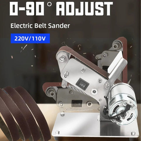 Badass Mini Electric Belt Sander Grinder With 7 Position Adjustable Desktop Polishing Rig for precise grinding and polishing.