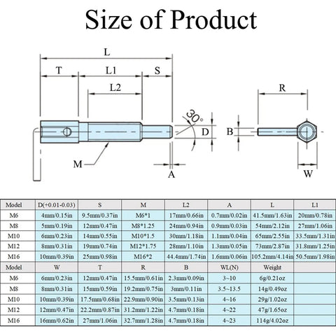 Heavy Duty Stainless Steel Retractable Indexing Plunger Pin With Swivel L Handle And Snappy Lockout Spring dimensions chart