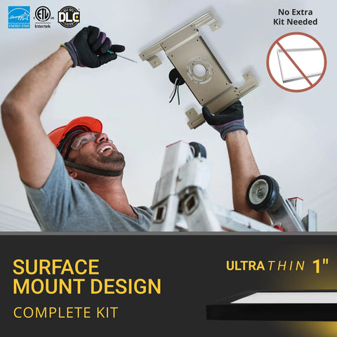 Installation of 1x2 Ft LED Surface Mount Panel Light With 5 CCT Options 2700K 3000K 3500K 4000K 5000K Dimmable 22W 2000 Lumens 120V