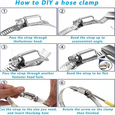 Heavy Duty 2 Pack Stainless Steel Pipe Clamp Bands With Adjustable Hose Clamps For 12 Feet Of Durable Rigid Core Gripping Power That Locks Tight And Never Slips Under Heavy Pressure Or Rough Conditions. DIY hose clamp steps