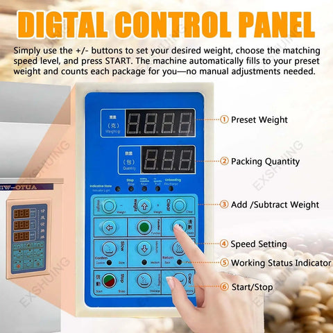 Digital control panel of Game Changing Automatic Powder Filling Machine With Two Hundred Gram Capacity And Point Three Gram Accuracy.