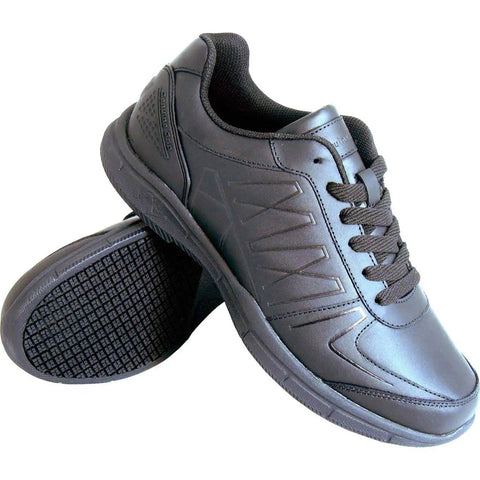 Mens Ultra Light Slip Resistant Work Shoes In Black featuring a durable upper and slip resistant outsole for job site grind.
