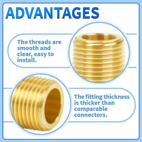 Advantages of Beefy Brass Long Nipple Pipe Fitting: smooth threads, easy install, thicker fitting, corrosion resistant, 2 pack.