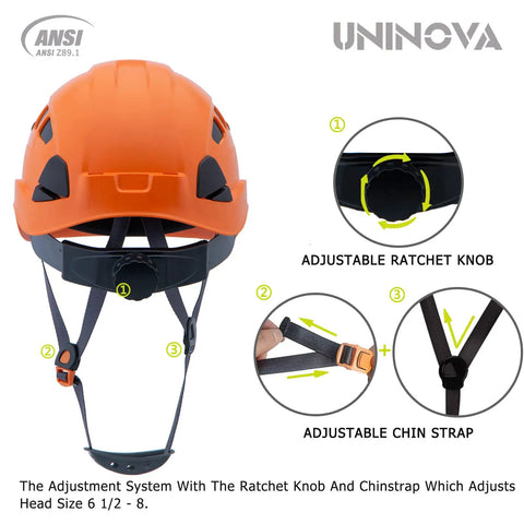Top Shelf Hi Vis Orange Hard Hat Built For The Daily Grind OSHA Compliant Construction Safety Helmet ANSI Z Eight Ninety One Approved heavy duty helmet with adjustable ratchet and chin strap.
