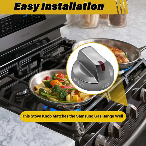 Upgraded Gas Stove Knob Replacement Set, 5 Pack Thick Metal Ring Reinforced Dial Knobs on Samsung range with easy installation