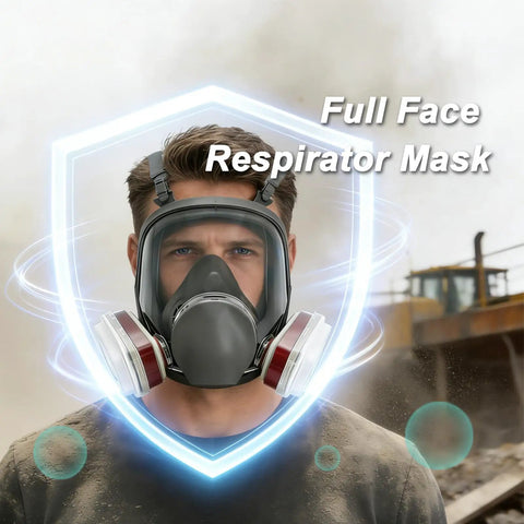 Top Tier Full Face Respirator Mask With Replaceable Filters, silicone mask with clear lens for spray paint and welding.