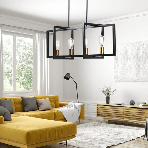Modern Island Kitchen Pendant Light With Four Adjustable Sockets, Vintage Black And Bronze Ceiling Fixture in living room