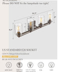 4 Light Vanity Light Fixture In Oil Rubbed Bronze Finish With Clear Glass Cylinders, Farmhouse Style Wall Sconce For Bathroom